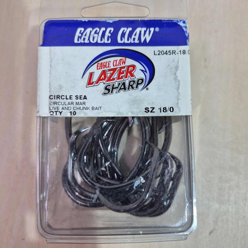 Eagle Claw Lazer Sharp Circle Sea Hooks Size 18/0 L2045R-18/0 10 Count USA Made